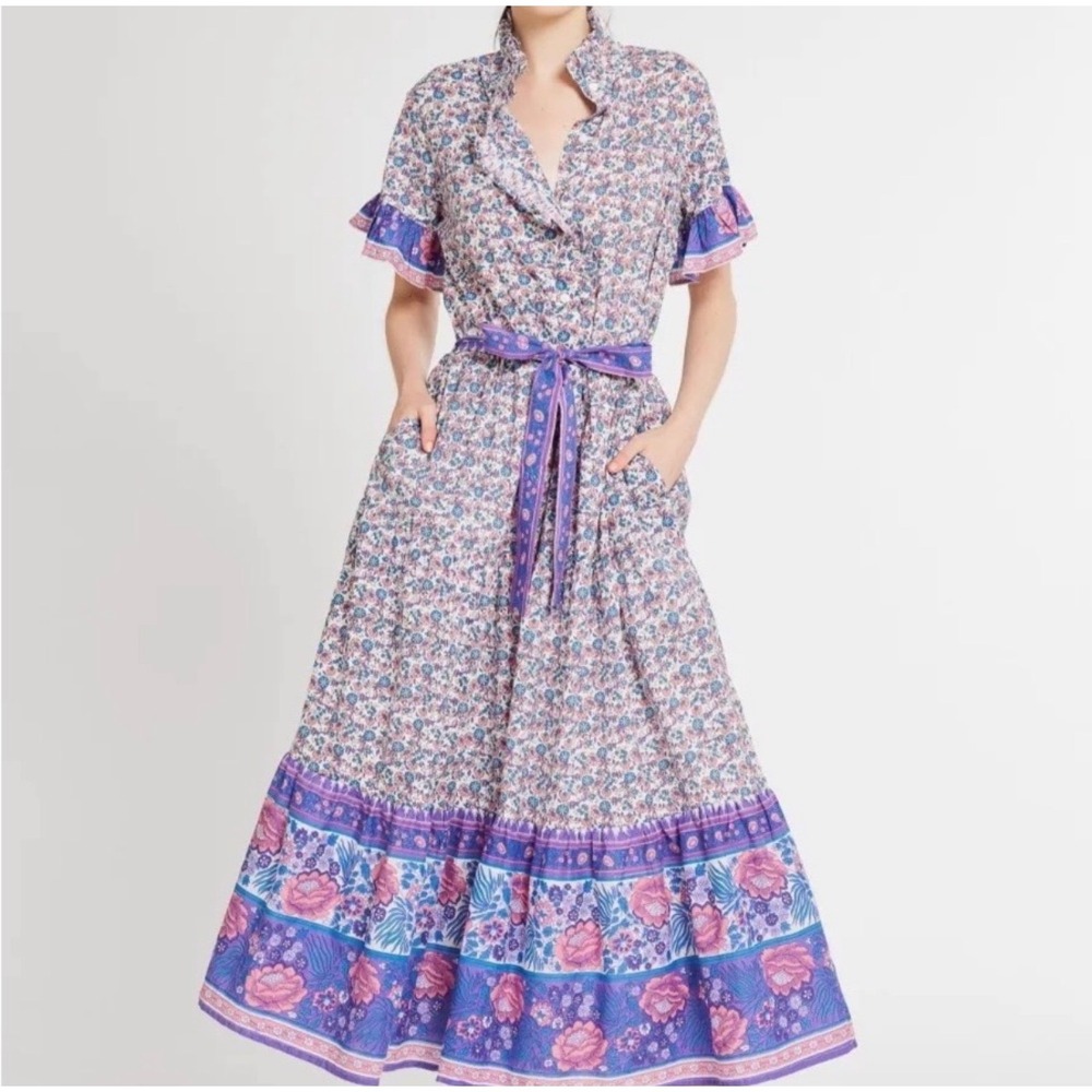 Mille Resort Victoria Maxi shirt dress ruffle floral M wedding derby vacation